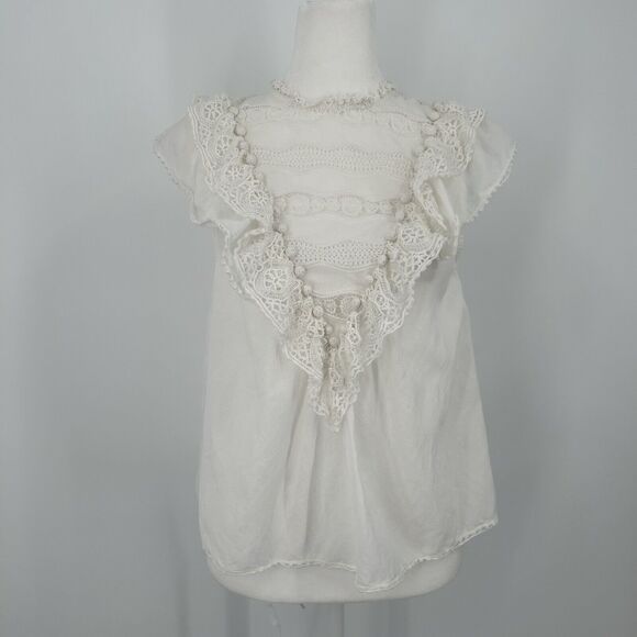 Ulla Johnson Deia Cotton Blouse Womens 2 Sleeveless Macrame Fringe Lace Detail - Picture 1 of 12